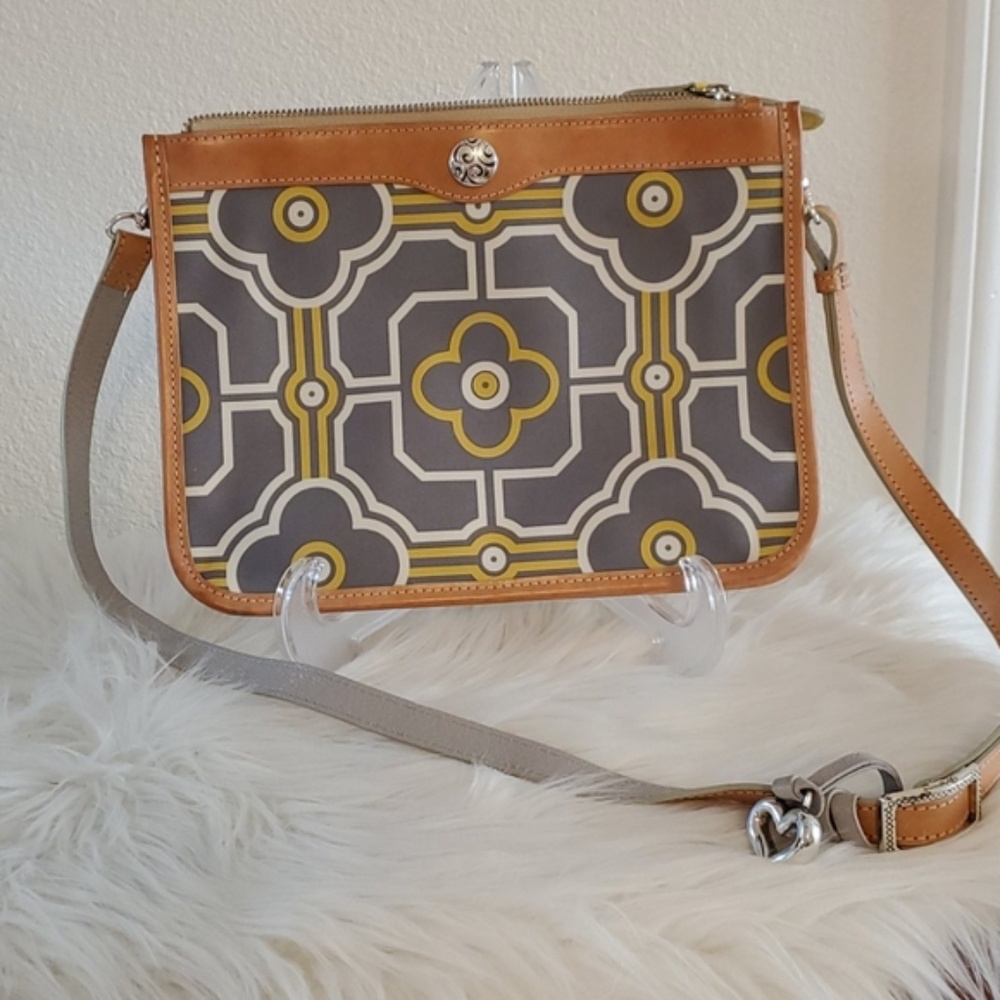 Brighton Italian Tile Collection Nylon Leather Three Compartment Crossbody NWOT